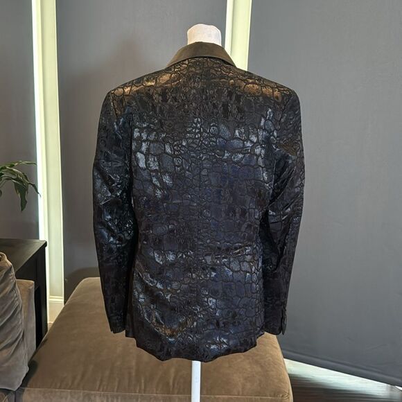 Black Patterned Double Breasted 2 Piece Suit Tuxedo Size 34 Jacket 29/31 Pants - Picture 4 of 15